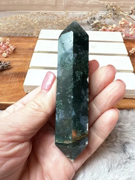 Beautiful Moss Agate Double Terminated Point - Picture 5 of 6